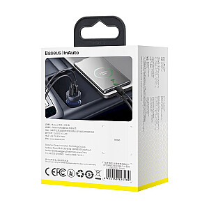 Baseus CCKX-C0G Auto Lādētājs USB-C / USB / 3A / 65W / Quick Charge 4.0 Melna