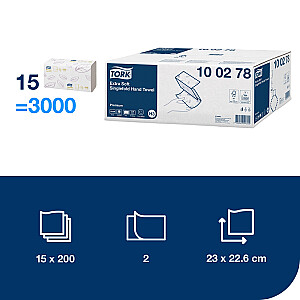 Papīra salvetes Tork 100278 Singlefold Soft Premium H3, 2 slāņi, baltas, 200 salvetes, 1 paciņas