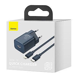 Baseus TZCCSUP-B03 tīkla lādētājs USB-C / 20W / 3A + USB-C -> Lightning datu un uzlādes vads zils