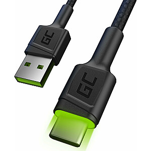 USB-кабель Green Cell Кабель USB-кабель Green Cell GC Ray - USB-C 200 см с зеленой светодиодной подсветкой, быстрая зарядка Ultra Charge, QC 3.0