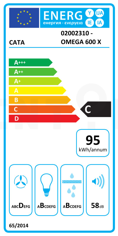 CATA kapuce | OMEGA 600 X/M | Sienas uzstādīšana | Energoefektivitātes klase C | Platums 60 cm | 645 m³/h | Mehāniskā kontrole | LED | Nerūsējošais tērauds