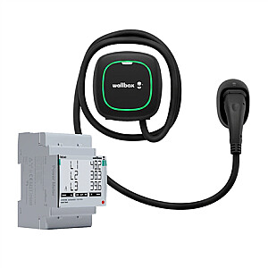 Wallbox Pulsar Max elektriskā transportlīdzekļa uzlāde, 5 metru kabelis Tips 2, 22KW, IK10 aizsardzības klase, melns + Wallbox jaudas mērītājs (3 fāzes līdz