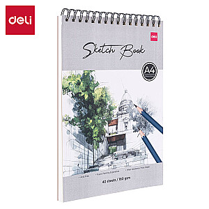 Skiču albums ar spirāli Deli A4, 160g/m², 40 lapas