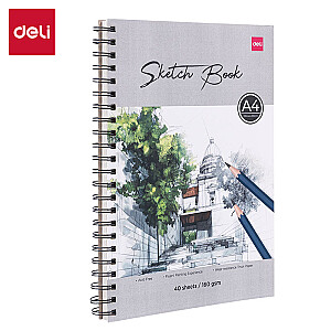 Skiču albums ar spirāli Deli A4, 160g/m², 40 lapas