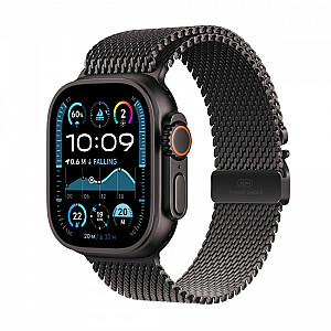Watch Ultra 2 GPS + Cellular, 49 mm titāna korpuss melnā krāsā ar melnu titāna Milanese siksnu