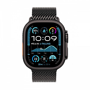 Watch Ultra 2 GPS + Cellular, 49 mm titāna korpuss melnā krāsā ar melnu titāna Milanese siksnu