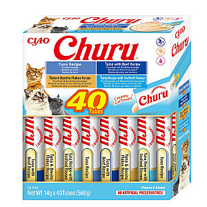 INABA Churu dažādu veidu kaste Tunzivis ar jūras veltēm - kaķu našķi - 40 x 14g