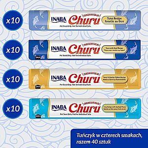 INABA Churu dažādu veidu kaste Tunzivis ar jūras veltēm - kaķu našķi - 40 x 14g