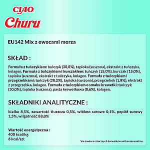 INABA Churu dažādu veidu kaste Tunzivis ar jūras veltēm - kaķu našķi - 40 x 14g