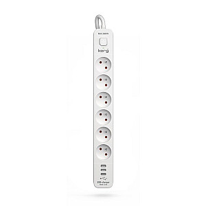 KERG strāvas padeve ar drošinātāju-6 kontaktligzdas 3USB 16A 1.5m