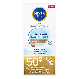 NIVEA Sun Ultra Light Daily Fluid SPF50+ saules aizsargkrēms ar pigmentu Vidējs 40ml