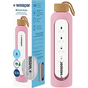 Wessper Wessper B1 Боросиликатная стеклянная бутылка для воды 500 мл с мотивационным измерительным стаканом и розовым чехлом