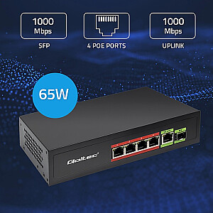 Switch tīkls SWITCH FAST ETHERNET PoE 4x RJ45 PoE 1x RJ45 Uplink 1x SFP | 65W | 1000 Mb/s 