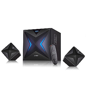F&D F550X 2.1 мультимедийные колонки, 56W RMS (14Wx2+28W), 2x3'' сателлита + 6.5'' сабвуфер, BT 5.0/NFC/AUX/USB/FM/SD кард ридер/многоцветный LED/LED дисплей/пульт дистанционного управления/дерево/черный