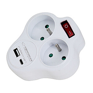 Esperanza ELK311W Elektriskais sadalītājs 2 GN. USB-C USB-A IESL. Balts