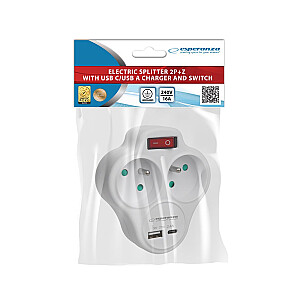 Esperanza ELK311W Elektriskais sadalītājs 2 GN. USB-C USB-A IESL. Balts