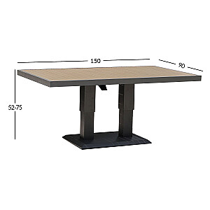 Galds PARKER 150x90xH52-75cm, pelēks