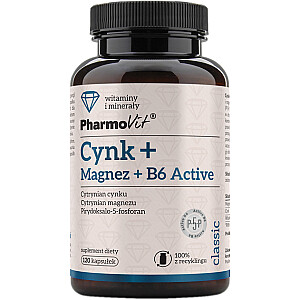 PHARMOVIT Cinks + Magnijs + B6 Aktīvs uztura bagātinātājs 120 kapsulas