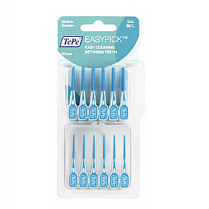 TEPE EasyPick starpzobu birstes/zobārstniecības zobu bakstāmie ar futrāli M/L Zilā krāsā 36 gab.