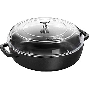 Staub čuguna cepšanas panna ar divām rokturiem un vāku - 28 cm, melna