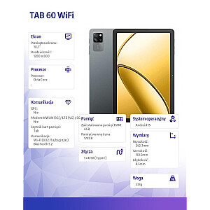 Tablete TAB 60 Wifi 10.1 collas 4/128GB Pelēka