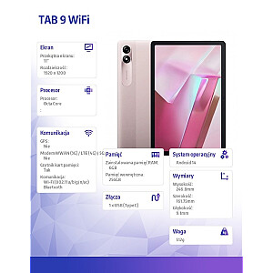 Tablete Tab 9 11 collas 6/ 256GB WiFi rozā