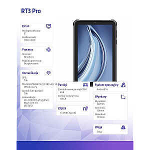 Tablete RT3 Pro 4G 8 collas 4/128GB melna
