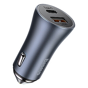 Baseus Golden Contactor Pro car charger, USB + USB-C, QC4.0+, PD, SCP, 40W (dark gray) with Cable Type-C to iP 1m Black