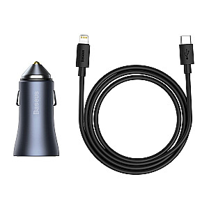 Baseus Golden Contactor Pro car charger, USB + USB-C, QC4.0+, PD, SCP, 40W (dark gray) with Cable Type-C to iP 1m Black