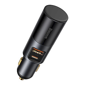 Baseus Share Together Автомобильное зарядное устройство для быстрой зарядки с портом расширения прикуривателя, USB + USB-C 120 Вт Серый