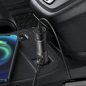 Baseus Share Together Автомобильное зарядное устройство для быстрой зарядки с портом расширения прикуривателя, USB + USB-C 120 Вт Серый