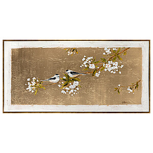 Glezna ar rāmi 60x120cm, putns uz zelta