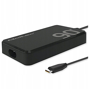 Qoltec 90W GaN супербыстрый SLIM адаптер питания | PD | 5-20V | 4.5A | USB-C 3.1 | ноутбук | MacBook | смартфон | +кабель