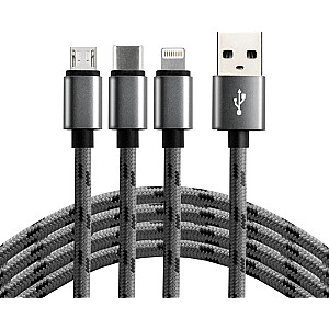 EverActive USB-A - USB-C + microUSB + Lightning 1.2 m Pelēks (CBB-1.2MCI)