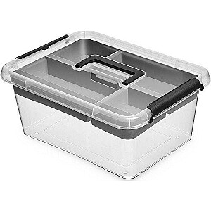 ORPLAST konteiners ar vāku un 4 nodalījumiem organizators ar rokturi SimpleStore 12.5 L