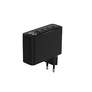 Universālais lādētājs 100W GaN 1xUSB-A 3xUSB-C ātrā uzlāde LCD melns
