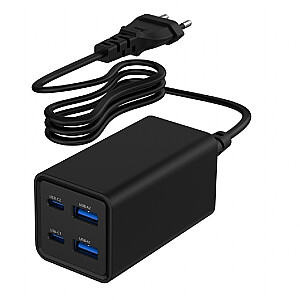 Universālais lādētājs 65W GaN 2xUSB-A 2xUSB-C ātrā uzlāde melns