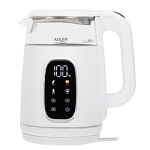 Чайник Adler с LED-дисплеем | AD 1305 | Электрический | 2200 Вт | 1.7 л | Пластик | 360° вращающаяся база | Белый/Серебристый