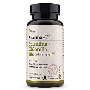 PHARMOVIT Spirulina + Chlorella + Zilā-zaļā diētiskā piedeva 180 tabletes