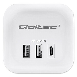 Сетевой фильтр 6в1 с подсвечиваемым выключателем | 3x AC | 2x USB | 1x USB-C PD 20W | белый | 2м кабель