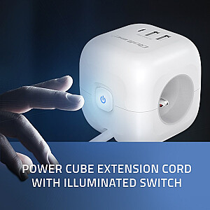 Сетевой фильтр 6в1 с подсвечиваемым выключателем | 3x AC | 2x USB | 1x USB-C PD 20W | белый | 2м кабель