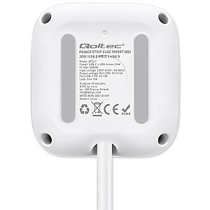 Сетевой фильтр 6в1 с подсвечиваемым выключателем | 3x AC | 2x USB | 1x USB-C PD 20W | белый | 2м кабель