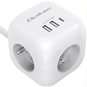 Сетевой фильтр 6в1 с подсвечиваемым выключателем | 3x AC | 2x USB | 1x USB-C PD 20W | белый | 2м кабель