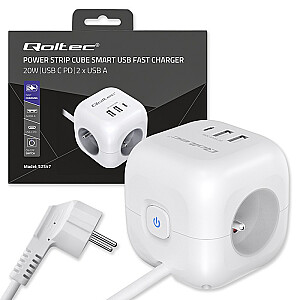Сетевой фильтр 6в1 с подсвечиваемым выключателем | 3x AC | 2x USB | 1x USB-C PD 20W | белый | 2м кабель