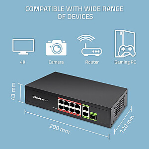 Коммутатор SWITCH FAST Ethernet 8x RJ45 PoE 2x RJ45 Uplink 1x SFP | 120W | 1000Mb/s 