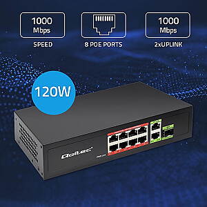 Коммутатор SWITCH FAST Ethernet 8x RJ45 PoE 2x RJ45 Uplink 1x SFP | 120W | 1000Mb/s 