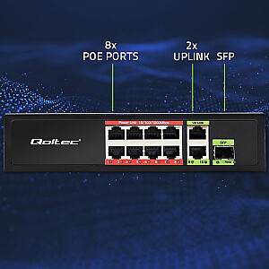 Коммутатор SWITCH FAST Ethernet 8x RJ45 PoE 2x RJ45 Uplink 1x SFP | 120W | 1000Mb/s 