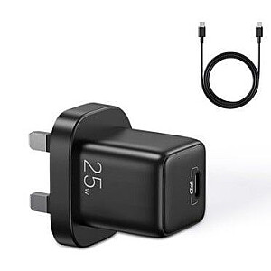 Joyroom Small fast charger USB Type C PD 25W UK plug black + USB Type C - USB Type C cable (L-P251) Black