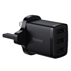 Baseus Compact wall charger 3x USB 17W UK plug Black