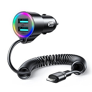 Joyroom 3-в-1 быстрое автомобильное зарядное устройство с кабелем Lightning 1.5м 17W Черное